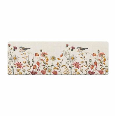 Leaf Bird Bath Mat for Tub,Non Slip Bathroom Floor Runner Rug Quick Dry & Absorbent Diatomaceous Earth Shower Sink Bedroom Kitchen Washable Doormat,Cottage Fall Autumn Farmhouse Daisy Flowers 20"x47"