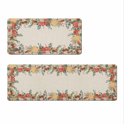 Fall Mushroom Bath Mat for Tub,Non Slip Bathroom Floor Runner Rug Quick Dry & Absorbent Diatomaceous Earth Shower Sink Kitchen Washable Doormat,Green Eucalyptus Leaves Boho Farmhouse Berry 24x36+24x71