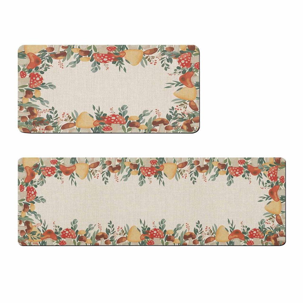 Fall Mushroom Bath Mat for Tub,Non Slip Bathroom Floor Runner Rug Quick Dry & Absorbent Diatomaceous Earth Shower Sink Kitchen Washable Doormat,Green Eucalyptus Leaves Boho Farmhouse Berry 24x36+24x71