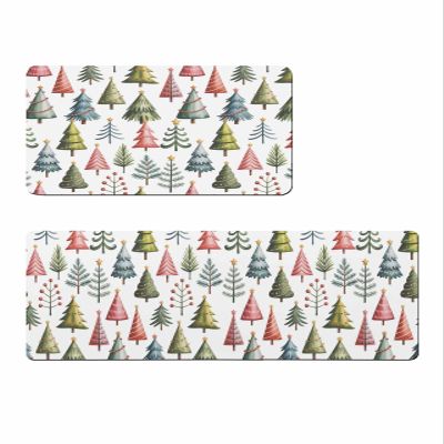 Christmas Tree Bath Mat for Tub,Non Slip Bathroom Floor Runner Rug Quick Dry & Absorbent Diatomaceous Earth Shower Sink Kitchen Washable Doormat,Cartoon Colorful Xmas Red Green Plant 18x30+18x48