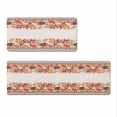 Boho Leaves Bath Mat for Tub,Non Slip Bathroom Floor Runner Rug Quick Dry & Absorbent Diatomaceous Earth Shower Sink Kitchen Washable Doormat,Fall Maple Leaf Country Rustic Watercolor 18x30+18x60