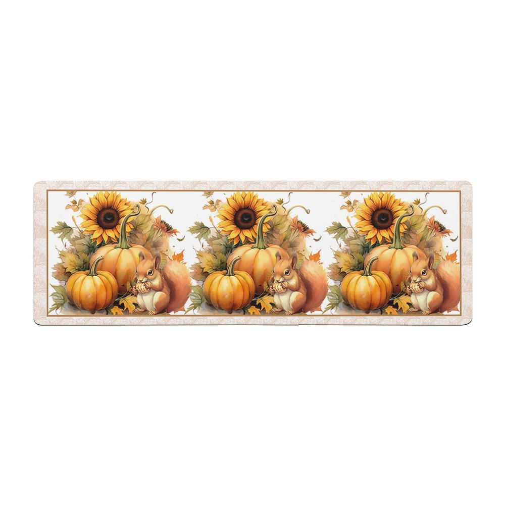 Fall Pumpkins Squirrel Bath Mat for Tub,Non Slip Bathroom Floor Runner Rug Quick Dry & Absorbent Diatomaceous Earth Shower Sink Kitchen Washable Doormat,Thanksgiving Autumn Sunflower Leaves 16"x47"
