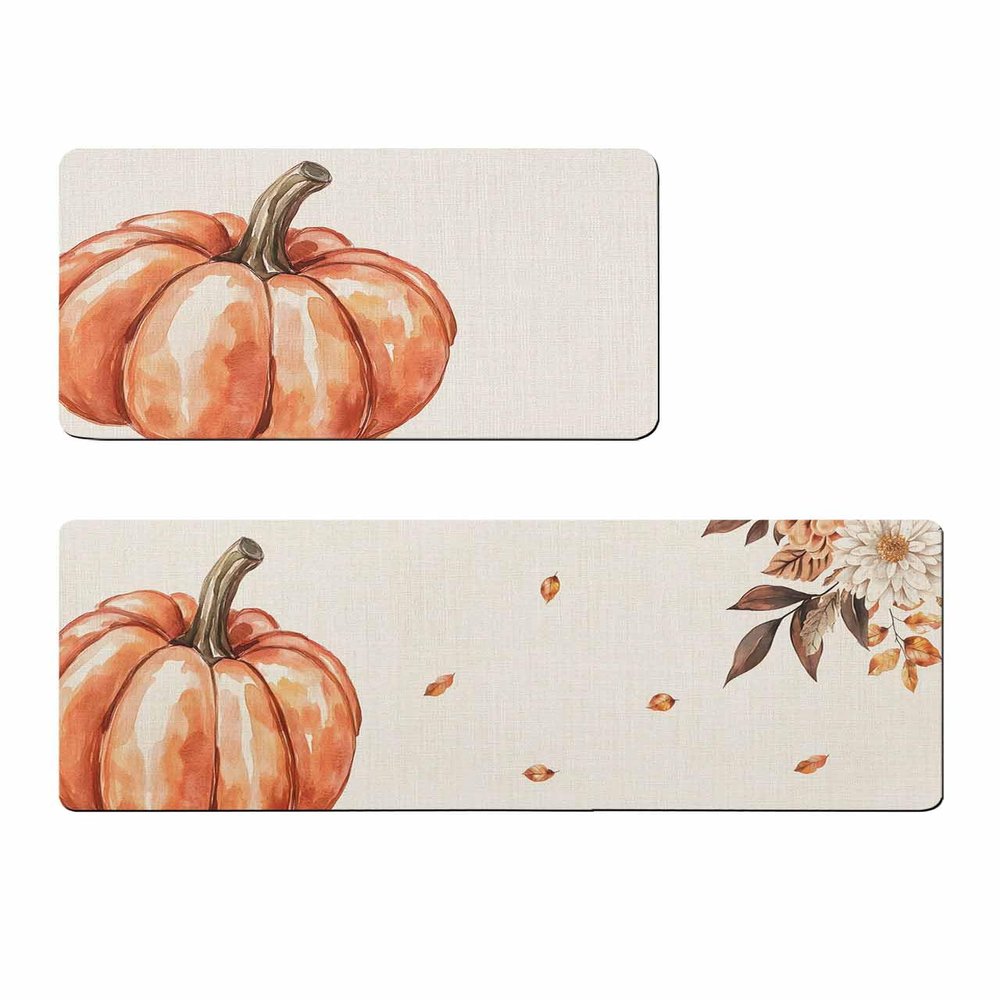 Farmhouse Pumpkin Bath Mat for Tub,Non Slip Bathroom Floor Runner Rug Quick Dry & Absorbent Diatomaceous Earth Shower Sink Kitchen Washable Doormat,Thanksgiving Fall Harvest Autumn Orange 16x24+16x47