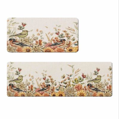 Fall Birds Eucalyptus Bath Mat for Tub,Non Slip Bathroom Floor Runner Rug Quick Dry & Absorbent Diatomaceous Earth Shower Sink Kitchen Doormat,Vintage Rustic Farmhouse Leaves Sunflower 24x36+24x71