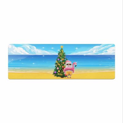 Ocean Christmas Bath Mat for Tub,Non Slip Bathroom Floor Runner Rug Quick Dry & Absorbent Diatomaceous Earth Shower Sink Bedroom Kitchen Washable Doormat,Beach Xmas Tree Santa Flamingo Blue 24"x71"