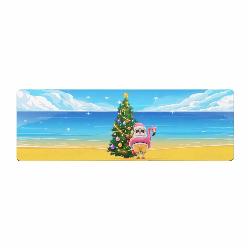 Ocean Christmas Bath Mat for Tub,Non Slip Bathroom Floor Runner Rug Quick Dry & Absorbent Diatomaceous Earth Shower Sink Bedroom Kitchen Washable Doormat,Beach Xmas Tree Santa Flamingo Blue 24"x71"