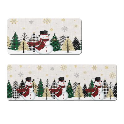 Christmas Rustic Bath Mat for Tub,Non Slip Bathroom Floor Runner Rug Quick Dry & Absorbent Diatomaceous Earth Shower Sink Bedroom Kitchen Washable Doormat,Winter Snowman Gold Snowflake 24x36+24x71