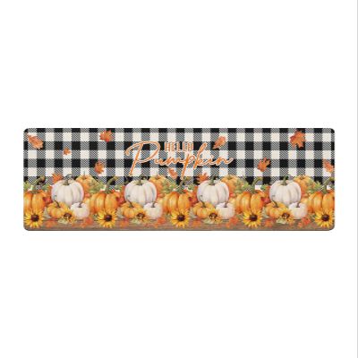 Thanksgiving Pumpkin Bath Mat for Tub,Non Slip Bathroom Floor Runner Rug Quick Dry & Absorbent Diatomaceous Earth Shower Sink Bedroom Kitchen Washable Doormat,Buffalo Plaid Black Sunflower 24"x71"