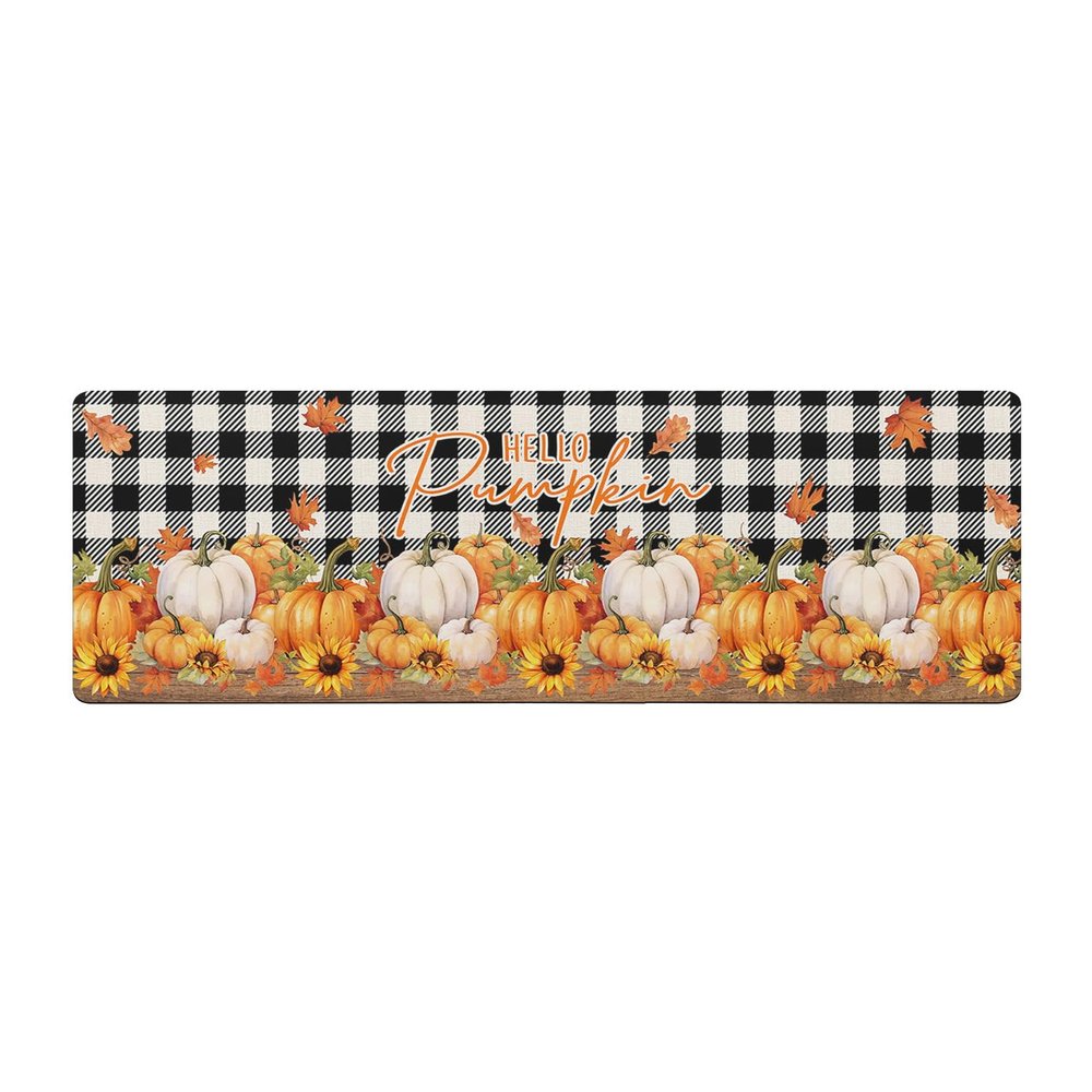 Thanksgiving Pumpkin Bath Mat for Tub,Non Slip Bathroom Floor Runner Rug Quick Dry & Absorbent Diatomaceous Earth Shower Sink Bedroom Kitchen Washable Doormat,Buffalo Plaid Black Sunflower 24"x71"