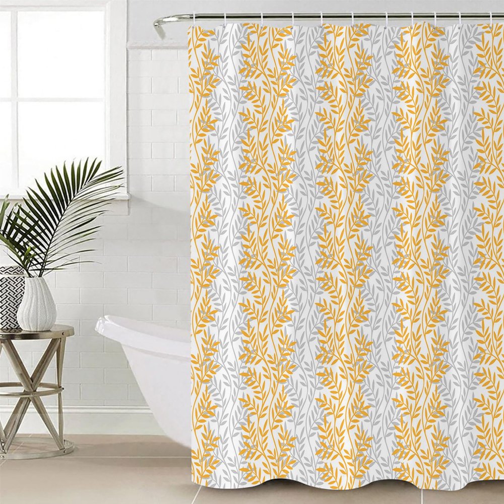 Double Love Fall Forest Abstract Bathroom Curtain 96 Inch Shower Curtain with Hooks, Waterproof Polyester Bath Curtain Washable Bathtub Curtain Winter Orange Grey Leaves 72''x 96''