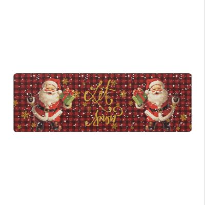 Christmas Bath Mat for Tub,Non Slip Bathroom Floor Runner Rug Quick Dry & Absorbent Diatomaceous Earth Shower Sink Bedroom Kitchen Washable Doormat,Red Buffalo Plaid Santa Gold Snowflake 20"x47"
