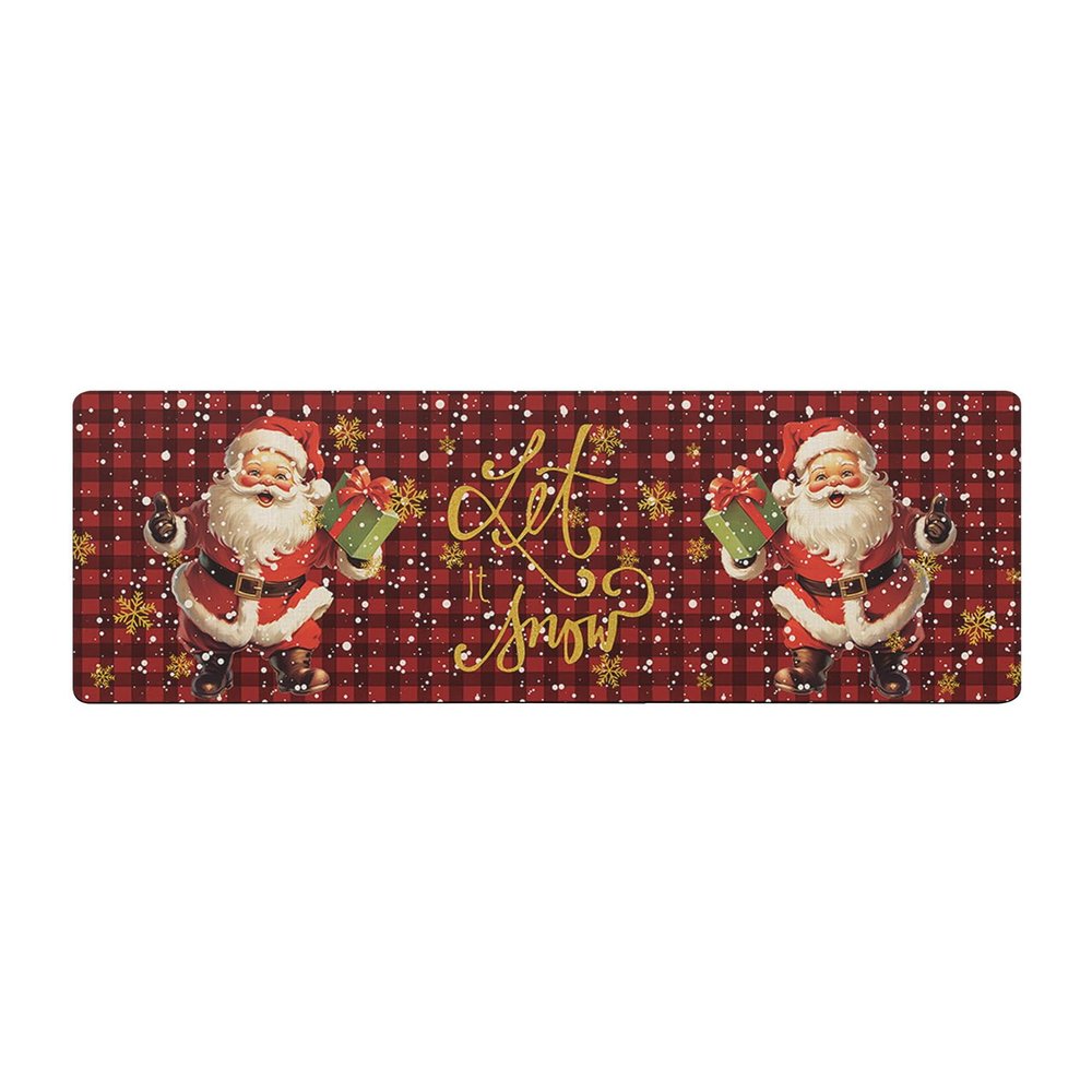 Christmas Bath Mat for Tub,Non Slip Bathroom Floor Runner Rug Quick Dry & Absorbent Diatomaceous Earth Shower Sink Bedroom Kitchen Washable Doormat,Red Buffalo Plaid Santa Gold Snowflake 20"x47"