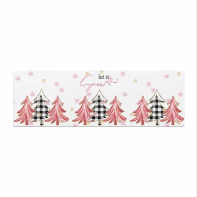 Christmas Tree Bath Mat for Tub,Non Slip Bathroom Floor Runner Rug Quick Dry & Absorbent Diatomaceous Earth Shower Sink Kitchen Washable Doormat,Blush Pink Gold Snowflakes Buffalo Plaid 24"x71"