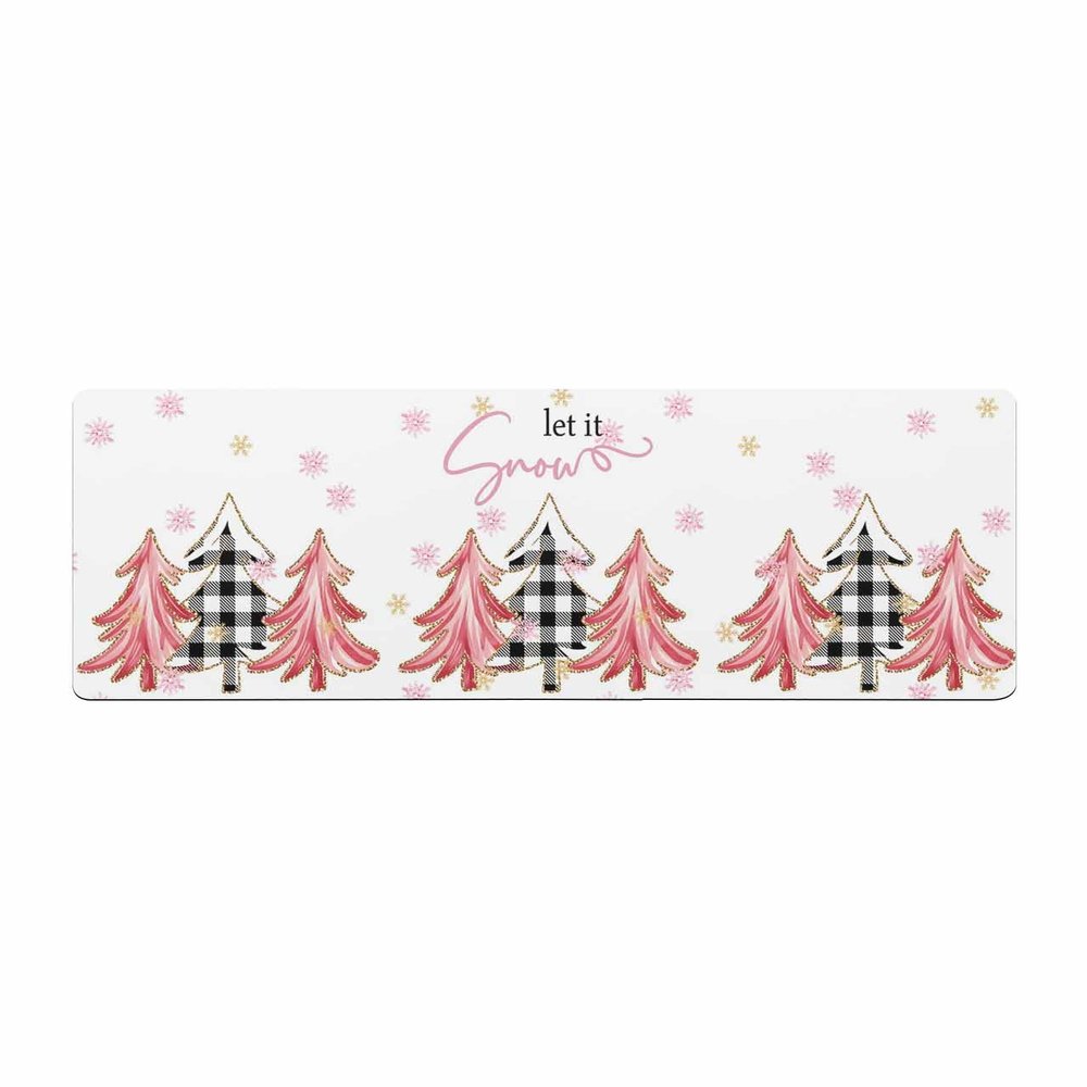 Christmas Tree Bath Mat for Tub,Non Slip Bathroom Floor Runner Rug Quick Dry & Absorbent Diatomaceous Earth Shower Sink Kitchen Washable Doormat,Blush Pink Gold Snowflakes Buffalo Plaid 24"x71"