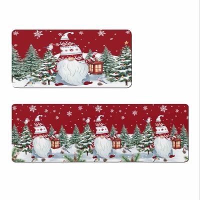 Christmas Bath Mat for Tub,Non Slip Bathroom Floor Runner Rug Quick Dry & Absorbent Diatomaceous Earth Shower Sink Bedroom Kitchen Washable Doormat,Red Gnomes Xmas Tree Winter Snowflake 24x36+24x71
