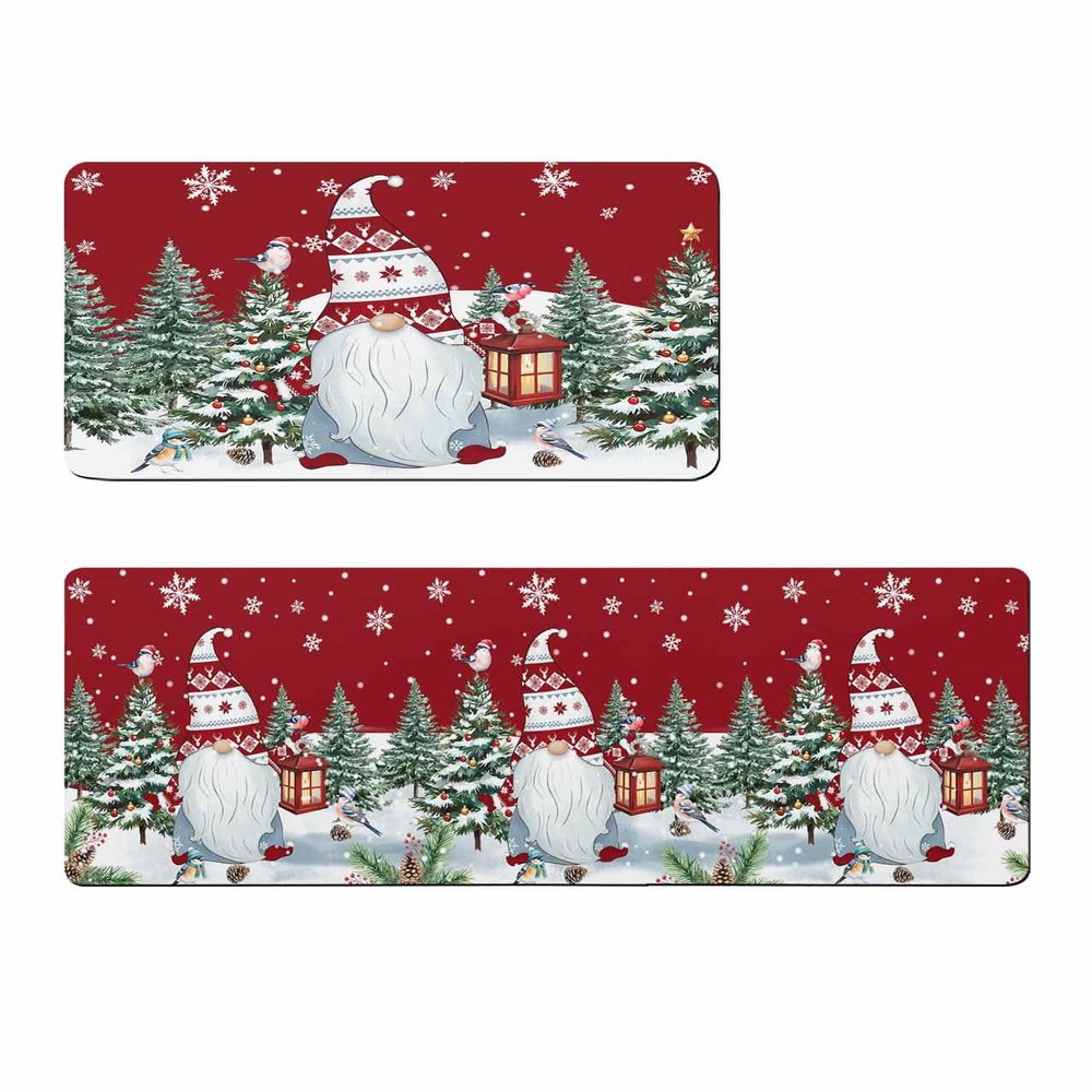 Christmas Bath Mat for Tub,Non Slip Bathroom Floor Runner Rug Quick Dry & Absorbent Diatomaceous Earth Shower Sink Bedroom Kitchen Washable Doormat,Red Gnomes Xmas Tree Winter Snowflake 24x36+24x71