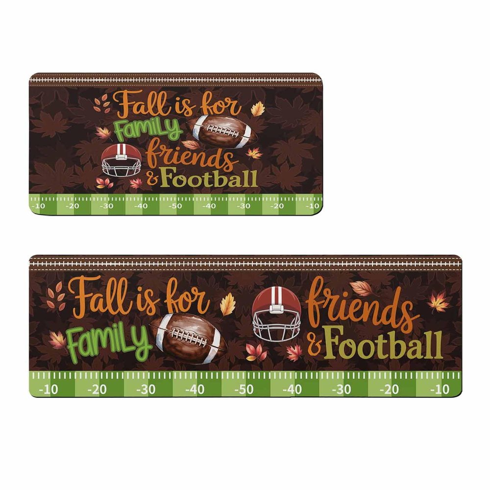 Fall Thanksgiving Bath Mat for Tub,Non Slip Bathroom Floor Runner Rug Quick Dry & Absorbent Diatomaceous Earth Shower Sink Bedroom Kitchen Washable Doormat,Brown Football Baseball Leaves 24x36+24x71