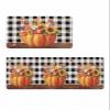 Pumpkin Plaid Bath Mat for Tub,Non Slip Bathroom Floor Runner Rug Quick Dry & Absorbent Diatomaceous Earth Shower Sink Kitchen Washable Doormat,Thanksgiving Fall Farmhouse Bird Sunflower 24x36+24x71 view 1