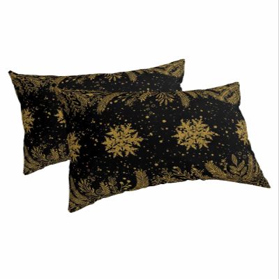 BOBOWUNY Golden Snowflake Pillow Covers Queen Size 2 Pack, Christmas Winter Pine Tree Leaves Black Soft Bed Throw Pillowcases Breathable Cooling Long Lumbar Body Pillow Sham Cover for Bed Sofa 20x30