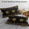 BOBOWUNY Golden Snowflake Pillow Covers Queen Size 2 Pack, Christmas Winter Pine Tree Leaves Black Soft Bed Throw Pillowcases Breathable Cooling Long Lumbar Body Pillow Sham Cover for Bed Sofa 20x30 view 3