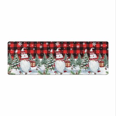 Christmas Bath Mat for Tub,Non Slip Bathroom Floor Runner Rug Quick Dry & Absorbent Diatomaceous Earth Shower Sink Bedroom Kitchen Washable Doormat,Red Plaid Winter Gnomes Snowflake Xmas Tree 18"x60"
