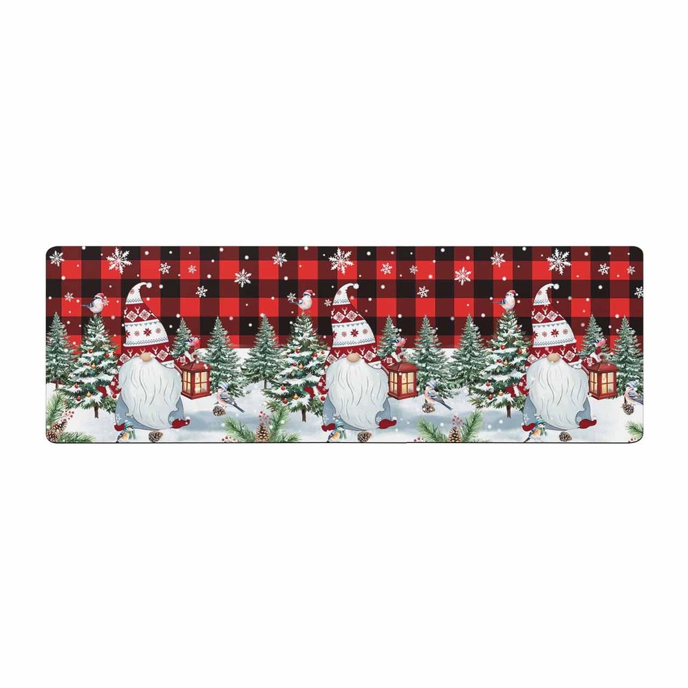 Christmas Bath Mat for Tub,Non Slip Bathroom Floor Runner Rug Quick Dry & Absorbent Diatomaceous Earth Shower Sink Bedroom Kitchen Washable Doormat,Red Plaid Winter Gnomes Snowflake Xmas Tree 18"x60"