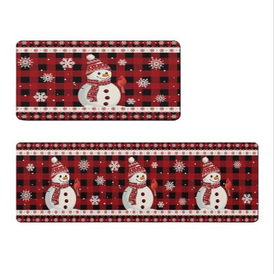 Christmas Snowman Bath Mat for Tub,Non Slip Bathroom Floor Runner Rug Quick Dry & Absorbent Diatomaceous Earth Shower Sink Kitchen Washable Doormat,Red Plaid Snowflake Farmhouse Bird 24x36+24x71