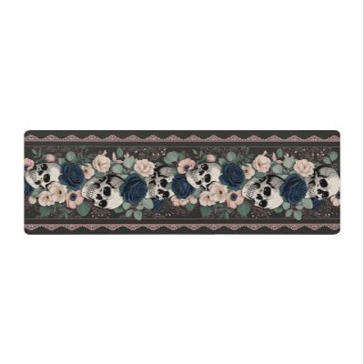 Halloween Bath Mat for Tub,Non Slip Bathroom Floor Runner Rug Quick Dry & Absorbent Diatomaceous Earth Shower Sink Kitchen Washable Doormat,Go-thic Spooky Horror Skulls Romantic Rose Flower 24"x71"