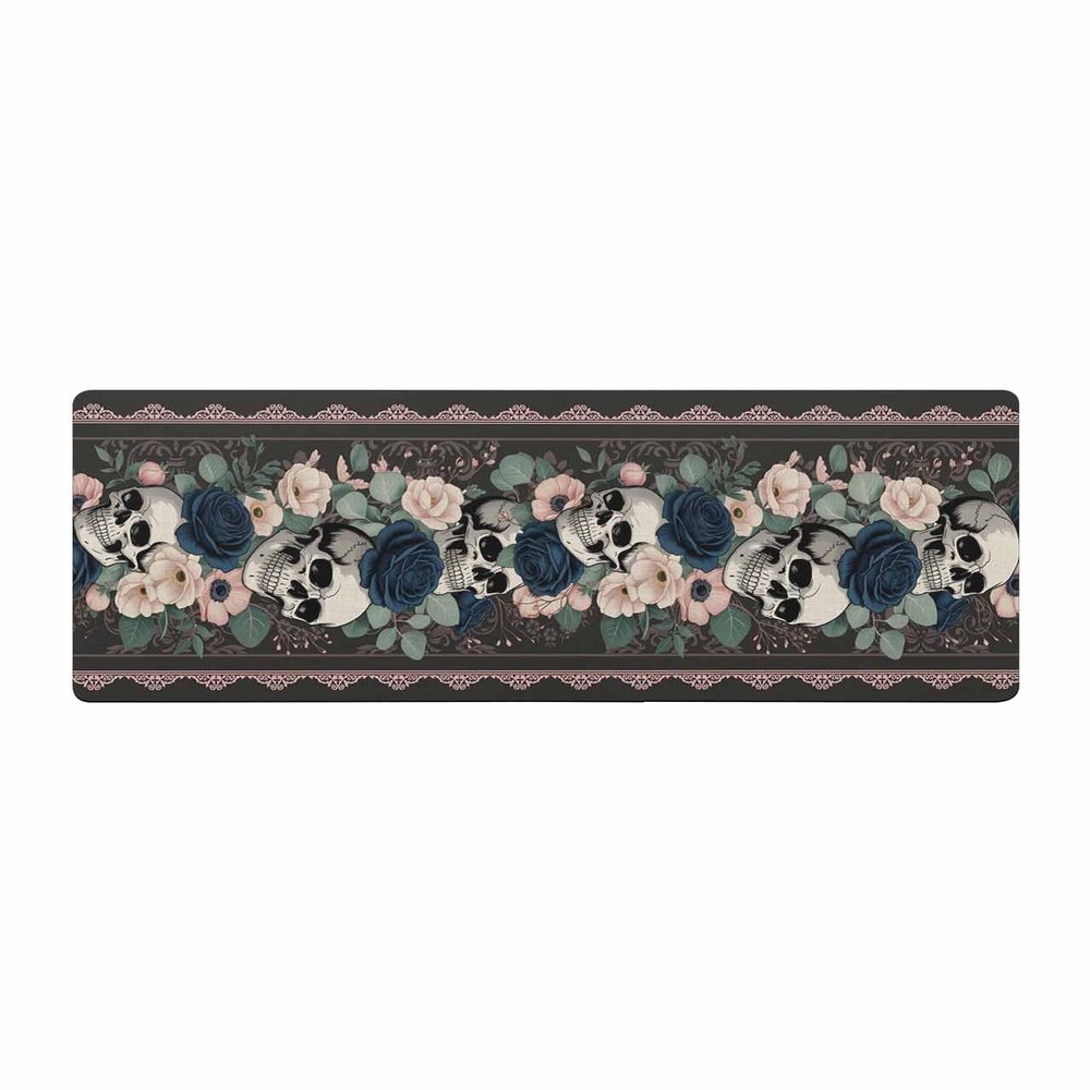 Halloween Bath Mat for Tub,Non Slip Bathroom Floor Runner Rug Quick Dry & Absorbent Diatomaceous Earth Shower Sink Kitchen Washable Doormat,Go-thic Spooky Horror Skulls Romantic Rose Flower 24"x71"