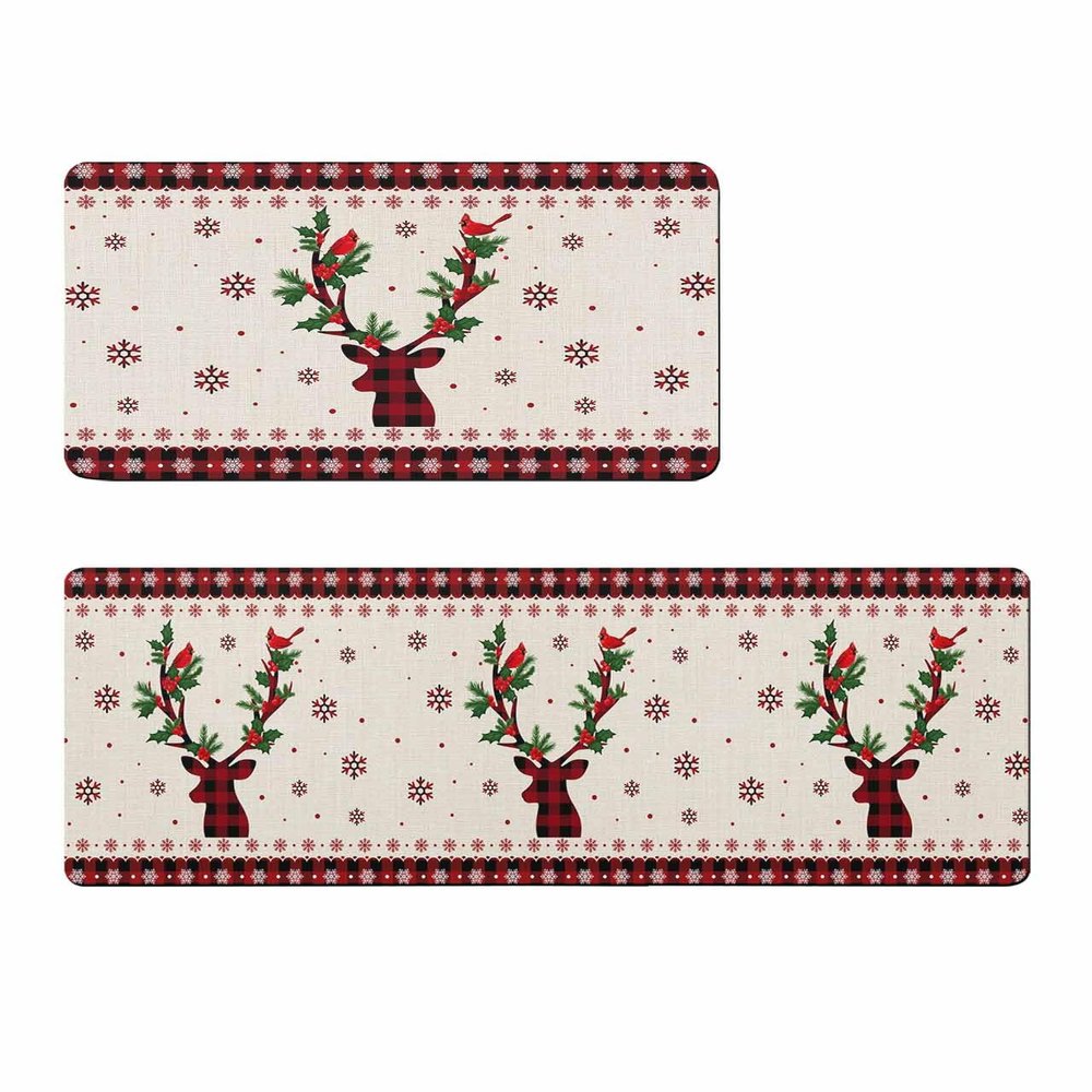 Christmas Snowflake Bath Mat for Tub,Non Slip Bathroom Floor Runner Rug Quick Dry & Absorbent Diatomaceous Earth Shower Sink Kitchen Washable Doormat,Xmas Deer Plaid Rustic Poinsettia 24x36+24x71