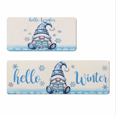Christmas Gnomes Bath Mat for Tub,Non Slip Bathroom Floor Runner Rug Quick Dry & Absorbent Diatomaceous Earth Shower Sink Bedroom Kitchen Washable Doormat,Blue Winter Snowflake Xmas Dwarf 20x24+20x48