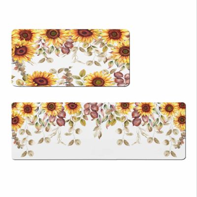 Eucalyptus Leaves Sunflower Bath Mat for Tub,Non Slip Bathroom Floor Runner Rug Quick Dry & Absorbent Diatomaceous Earth Shower Sink Bedroom Kitchen Washable Doormat,Autumn Leaf Watercolor 24x36+24x71