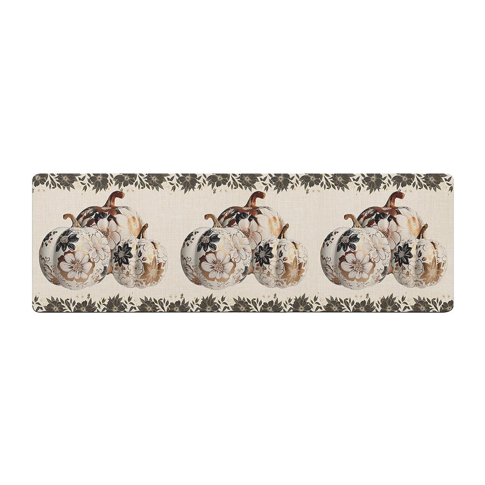 Farmhouse Thanksgiving Bath Mat for Tub,Non Slip Bathroom Floor Runner Rug Quick Dry & Absorbent Diatomaceous Earth Shower Sink Kitchen Washable Doormat,European Pumpkins Gold Floral Leaf 18"x60"