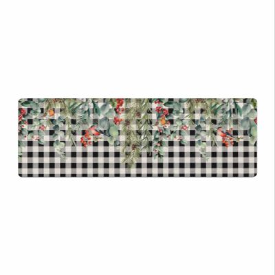 Eucalytus Bath Mat for Tub,Non Slip Bathroom Floor Runner Rug Quick Dry & Absorbent Diatomaceous Earth Shower Sink Bedroom Kitchen Washable Doormat,Winter Christmas Rustic Black Checkered 24"x71"