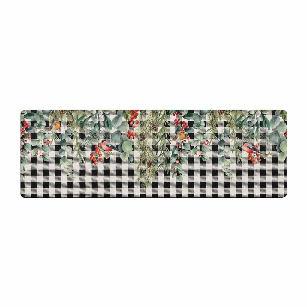 Eucalytus Bath Mat for Tub,Non Slip Bathroom Floor Runner Rug Quick Dry & Absorbent Diatomaceous Earth Shower Sink Bedroom Kitchen Washable Doormat,Winter Christmas Rustic Black Checkered 24"x71"