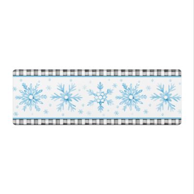 Blue Snowflake Bath Mat for Tub,Non Slip Bathroom Floor Runner Rug Quick Dry & Absorbent Diatomaceous Earth Shower Sink Bedroom Kitchen Washable Doormat,Christmas Country Farmhouse Plaid 16"x47"