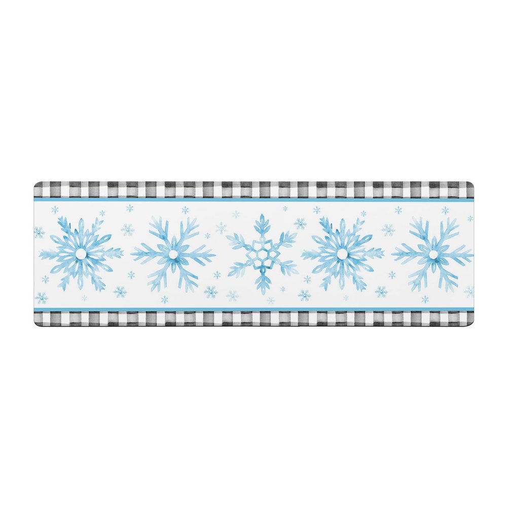Blue Snowflake Bath Mat for Tub,Non Slip Bathroom Floor Runner Rug Quick Dry & Absorbent Diatomaceous Earth Shower Sink Bedroom Kitchen Washable Doormat,Christmas Country Farmhouse Plaid 16"x47"