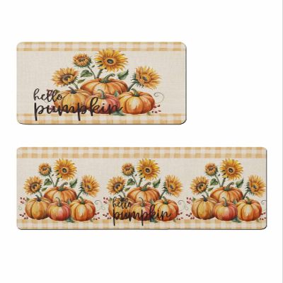 Weclome Fall Bath Mat for Tub,Non Slip Bathroom Floor Runner Rug Quick Dry & Absorbent Diatomaceous Earth Shower Sink Kitchen Washable Doormat,Thanksgiving Pumpkins Sunflower Orange 18x30+18x60