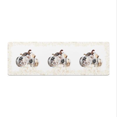 White Thanksgiving Pumpkins Bath Mat for Tub,Non Slip Bathroom Floor Runner Rug Quick Dry & Absorbent Diatomaceous Earth Shower Sink Bedroom Kitchen Washable Doormat,Classic Gold Floral Leaves 20"x63"