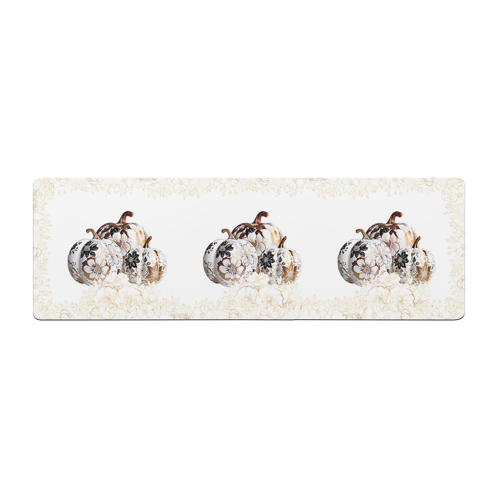 White Thanksgiving Pumpkins Bath Mat for Tub,Non Slip Bathroom Floor Runner Rug Quick Dry & Absorbent Diatomaceous Earth Shower Sink Bedroom Kitchen Washable Doormat,Classic Gold Floral Leaves 20"x63"