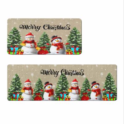 Farmhouse Snowman Bath Mat for Tub,Non Slip Bathroom Floor Runner Rug Quick Dry & Absorbent Diatomaceous Earth Shower Sink Kitchen Washable Doormat,Winter Christmas Tree Xmas Snowaflke 16x24+16x47