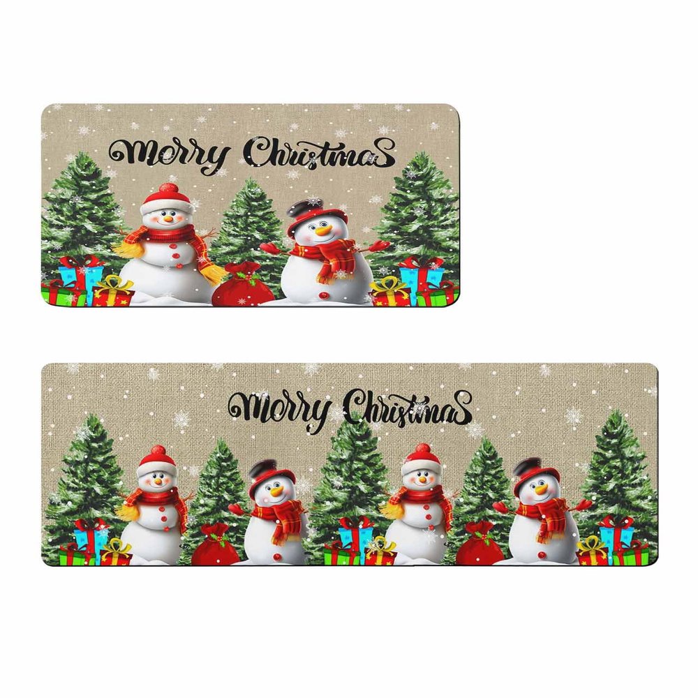 Farmhouse Snowman Bath Mat for Tub,Non Slip Bathroom Floor Runner Rug Quick Dry & Absorbent Diatomaceous Earth Shower Sink Kitchen Washable Doormat,Winter Christmas Tree Xmas Snowaflke 16x24+16x47
