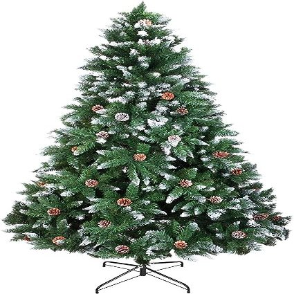 Christmas Tree, 6ft Artificial Christmas Tree Xmas Pine Tree with Legs Flocked Snow Trees with Decoration Perfect for Indoor and Outdoor Holiday Decoration