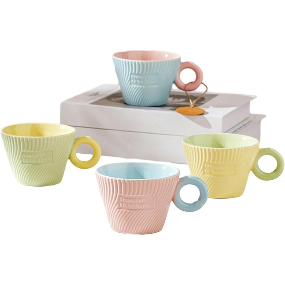 250ml/8.5oz Macaron colored ceramic mugs Exquisite home student breakfast milk coffee cups for office home restaurant cafe-Set of 4