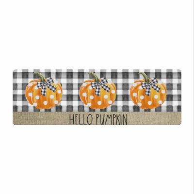 Pumpkin Plaid Bath Mat for Tub,Non Slip Bathroom Floor Runner Rug Quick Dry & Absorbent Diatomaceous Earth Shower Sink Bedroom Kitchen Washable Doormat,Boho Thanksgiving Fall Buffalo Dot Black 20"x63"