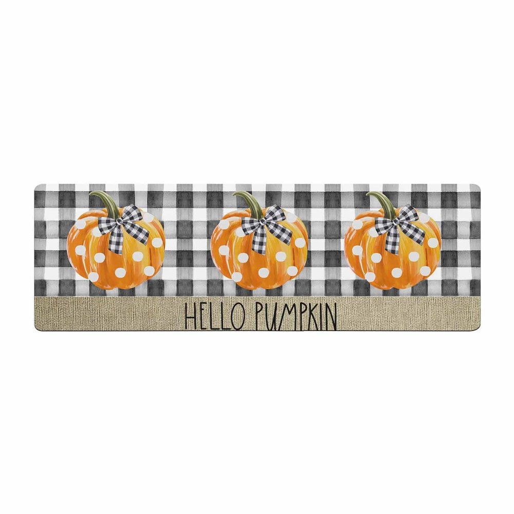 Pumpkin Plaid Bath Mat for Tub,Non Slip Bathroom Floor Runner Rug Quick Dry & Absorbent Diatomaceous Earth Shower Sink Bedroom Kitchen Washable Doormat,Boho Thanksgiving Fall Buffalo Dot Black 20"x63"