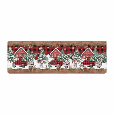 Christmas Bath Mat for Tub,Non Slip Bathroom Floor Runner Rug Quick Dry & Absorbent Diatomaceous Earth Shower Sink Kitchen Doormat,Red Farmhouse Winter Snowman Snowflake Truck Plaid Barn 20"x63"