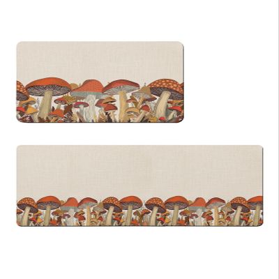 Forest Mushroom Bath Mat for Tub,Non Slip Bathroom Floor Runner Rug Quick Dry & Absorbent Diatomaceous Earth Shower Sink Kitchen Doormat,Cartoon Magic Wonder-land Vintage Fairy Leaves 20x32+20x63