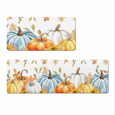 Eucalyptus Pumpkin Bath Mat for Tub,Non Slip Bathroom Floor Runner Rug Quick Dry & Absorbent Diatomaceous Earth Shower Sink Kitchen Washable Doormat,Thanksgiving Seasonal Fall Maple Leaf 18x30+18x48