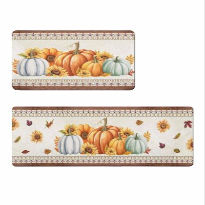 Autumn Southwestern Bath Mat for Tub,Non Slip Bathroom Floor Runner Rug Quick Dry & Absorbent Diatomaceous Earth Shower Sink Kitchen Doormat,Fall Thanksgiving Pumpkins Sunflower Maple 18x30+18x48